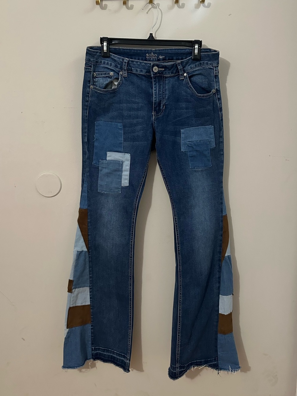 Soho Blue Patchwork Flare Jeans